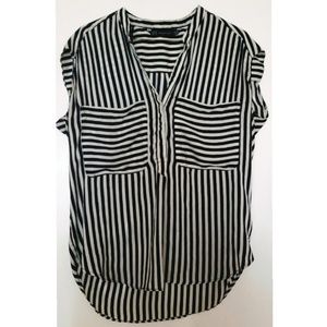 Zara Trafaluc black & white silk striped blouse